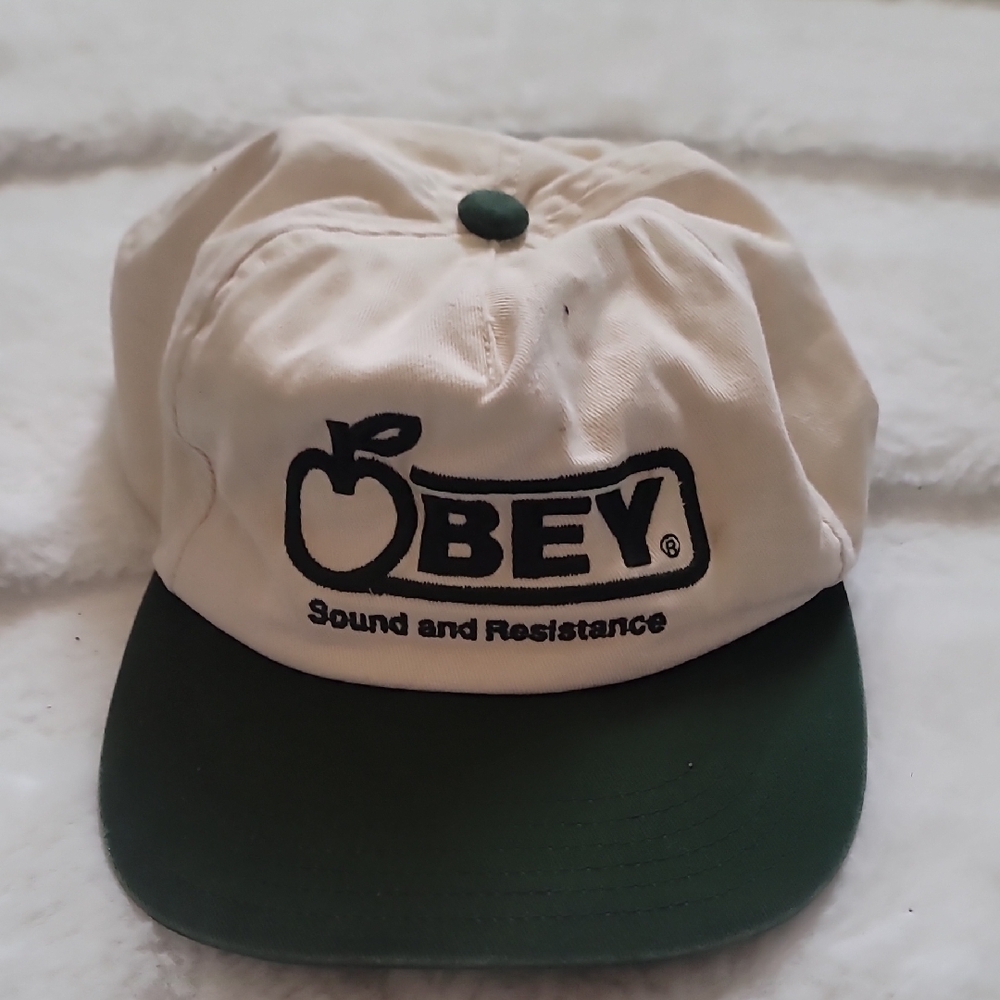 Obey Sound and Resistance Twill Natural Cream and Green Snapback Hat Cap
